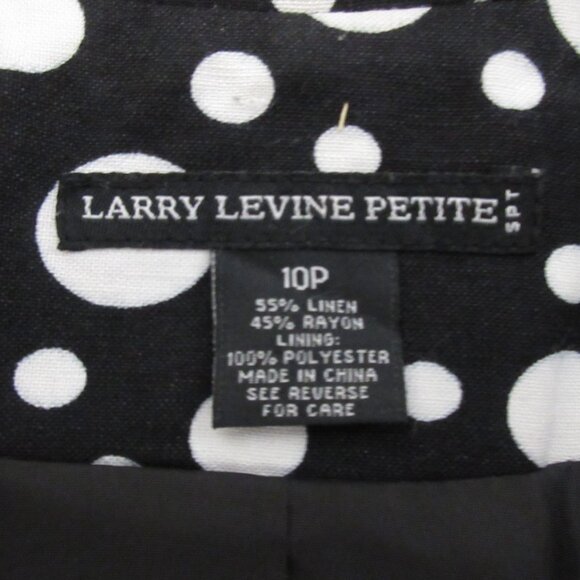 Arthur Levine Blazer Women 10P Petite Linen Blend Black White Polka Dot Lined - Picture 3 of 9